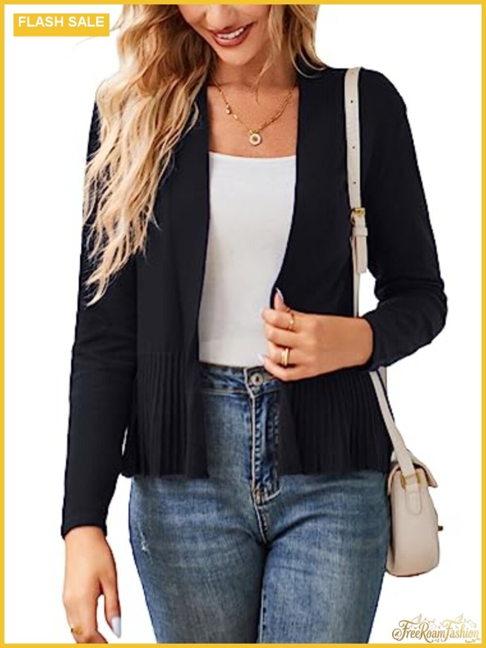 Lightweight Peplum Cardigan Cropped Open Front Long Sleeve Summer Knit Top